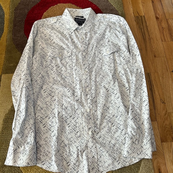 American Rag Macy’s White Pattern Button Down Shirt with Pockets Men’s Large - Picture 1 of 3